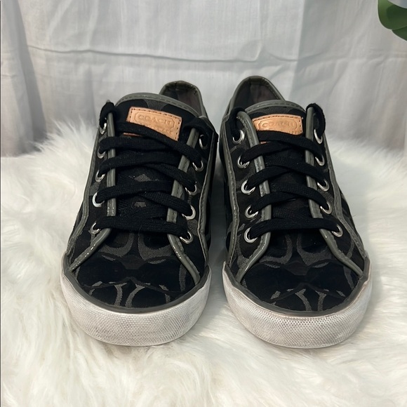 Coach Signature Francesca Black Gray Logo Sneakers Shoes - Picture 2 of 6